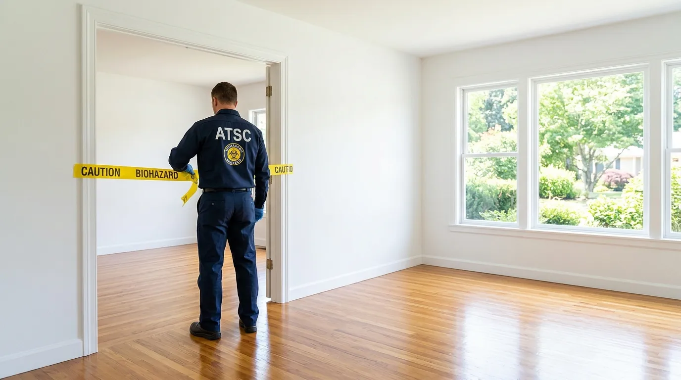 Certified biohazard cleanup crew performing Decomposition Cleanup in Stow